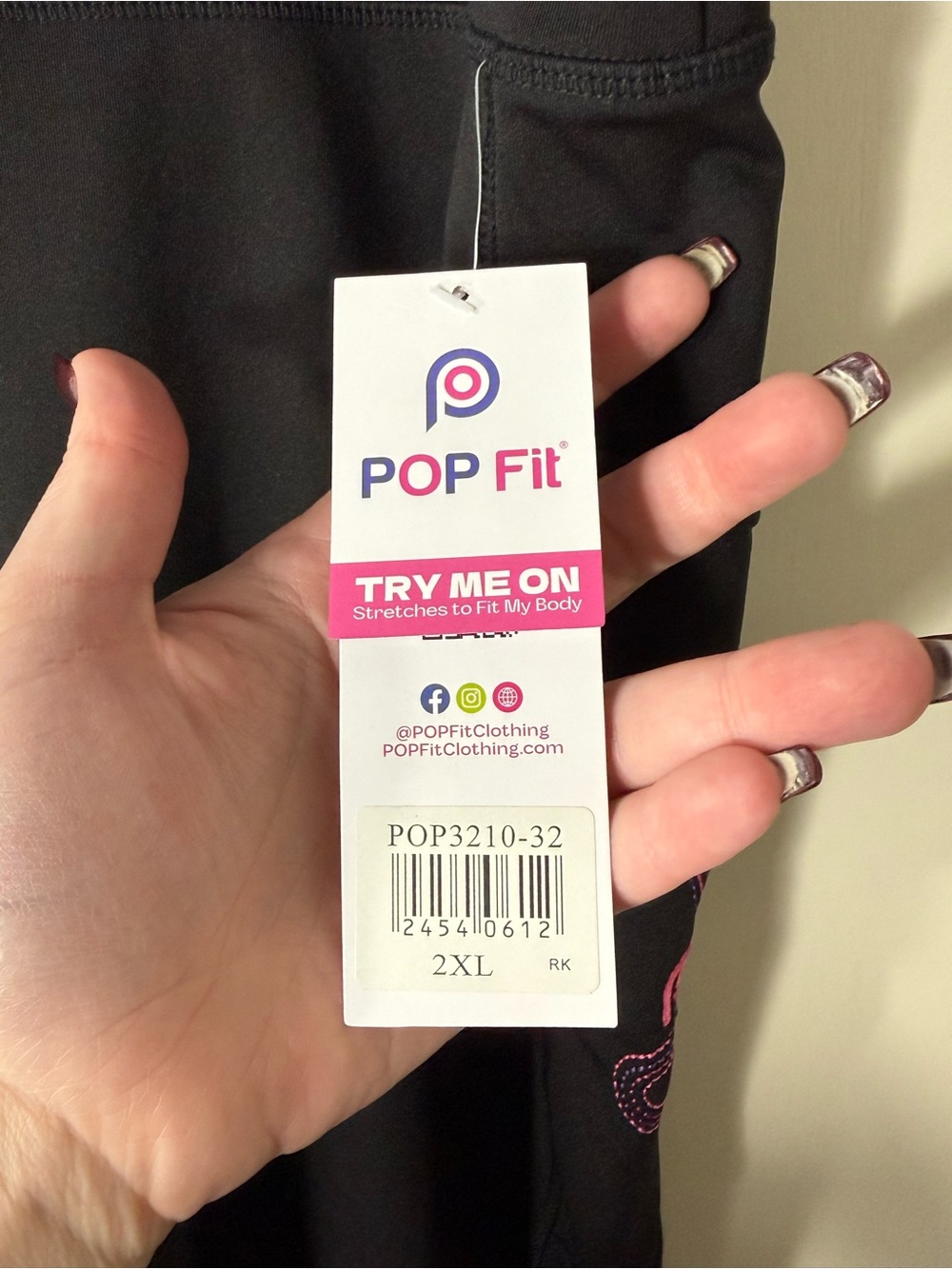 POP Fit Black Leggings with Pink & Purple Heart Stitching Plus Size 2X - Picture 4 of 8